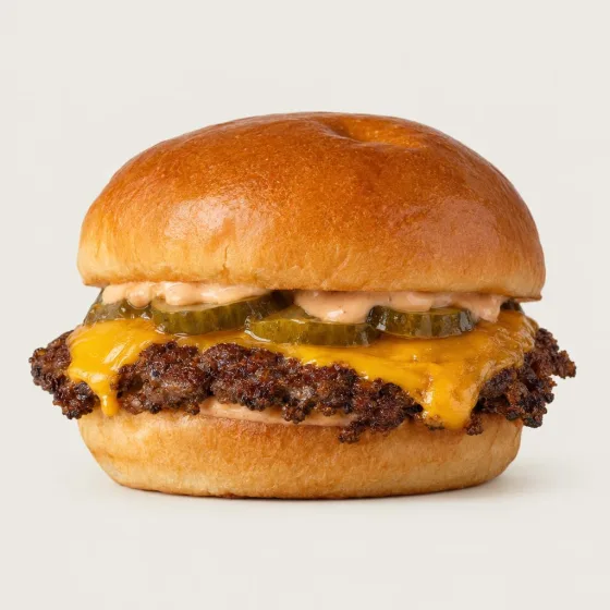 Johns Smash Burger mit flach gedrücktem Patty, Cheddar und Pickles