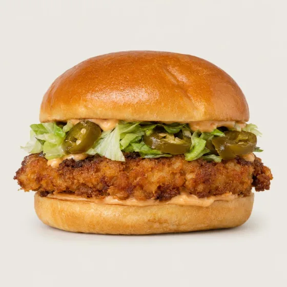 Johns Spicy Chicken mit scharf paniertem Chicken-Patty und Jalapeños
