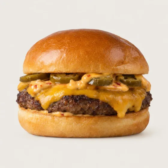 Johns Chili Cheese mit Cheddar, Chili-Cheese-Sauce und Jalapeños