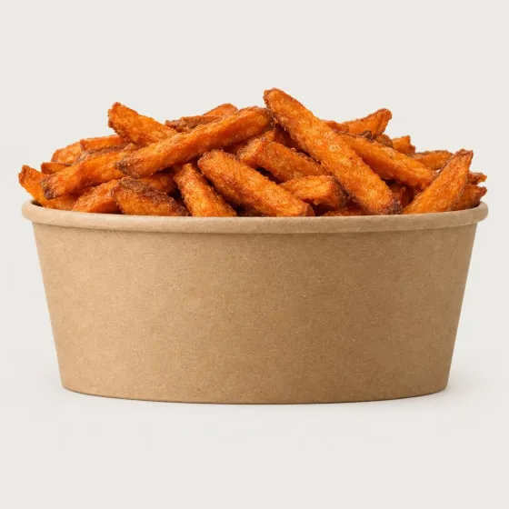 Süßkartoffel-Pommes von John’s Burger in einer Schale