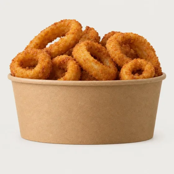Panierte Onion Rings von John’s Burger in einer Schale